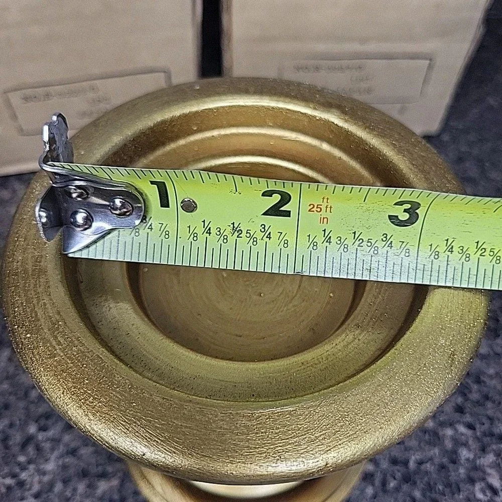 VINTAGE Japan Ceramic Gold 3 Sized Candle Holders Mid Century Modern w/ Box (2)